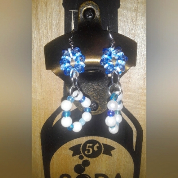 Dangling Long Unique Fun Earrings Multicolored Blue Handmade Earrings - Picture 7 of 8